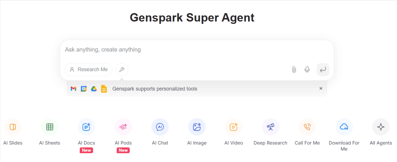 Genspark Super Agent Homepage