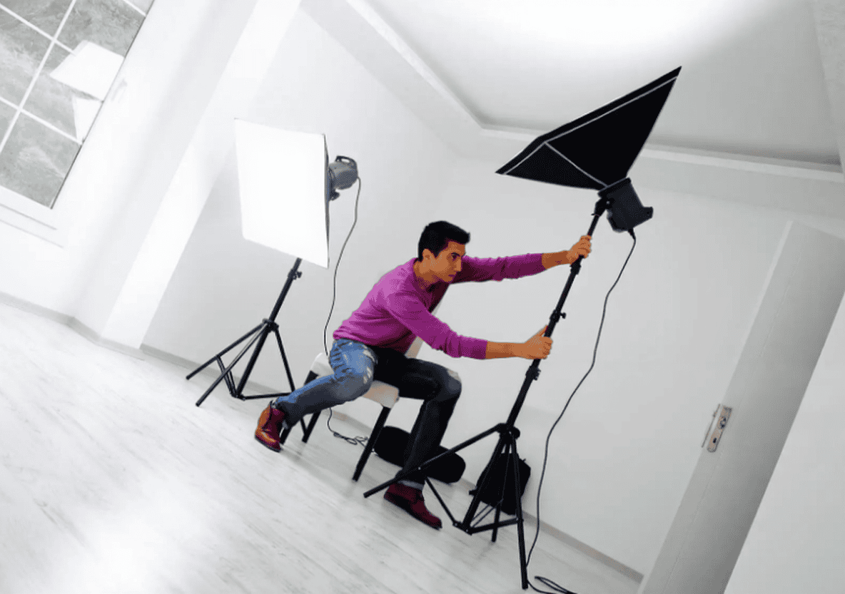 Man using video lighting techniques for better quality