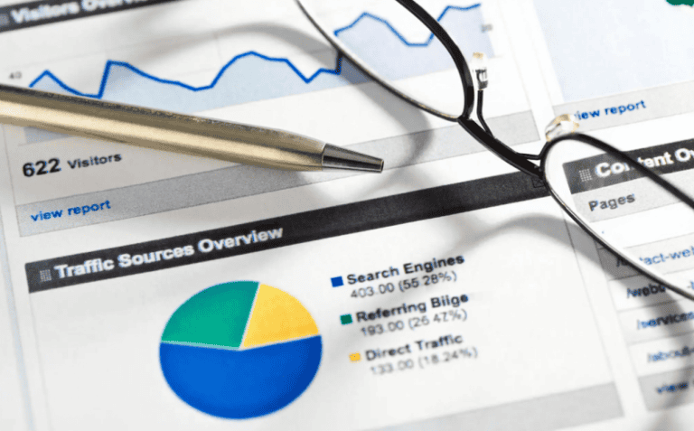 Reading glasses on top of an SEO report