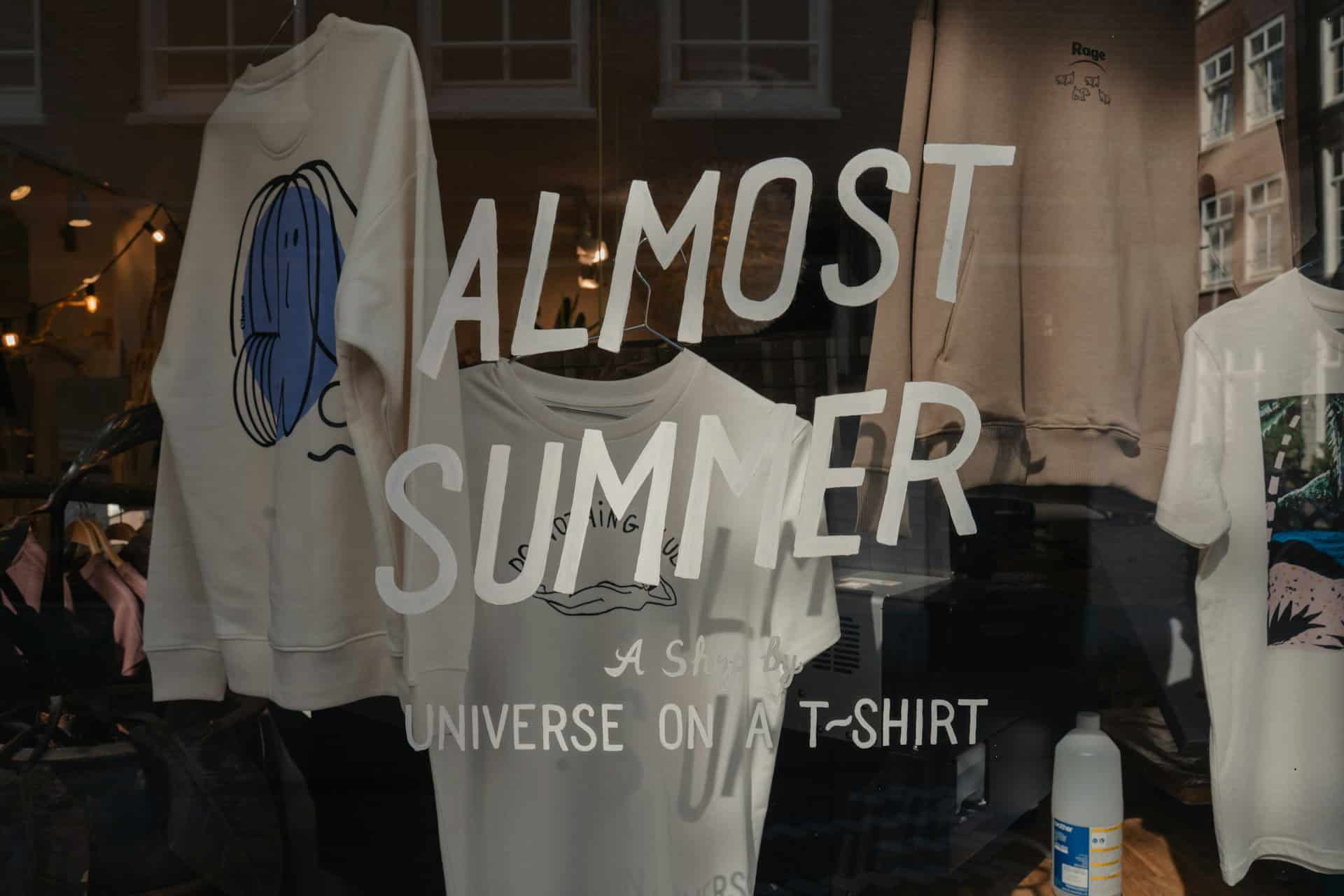 Sublimation t-shirts in a store window