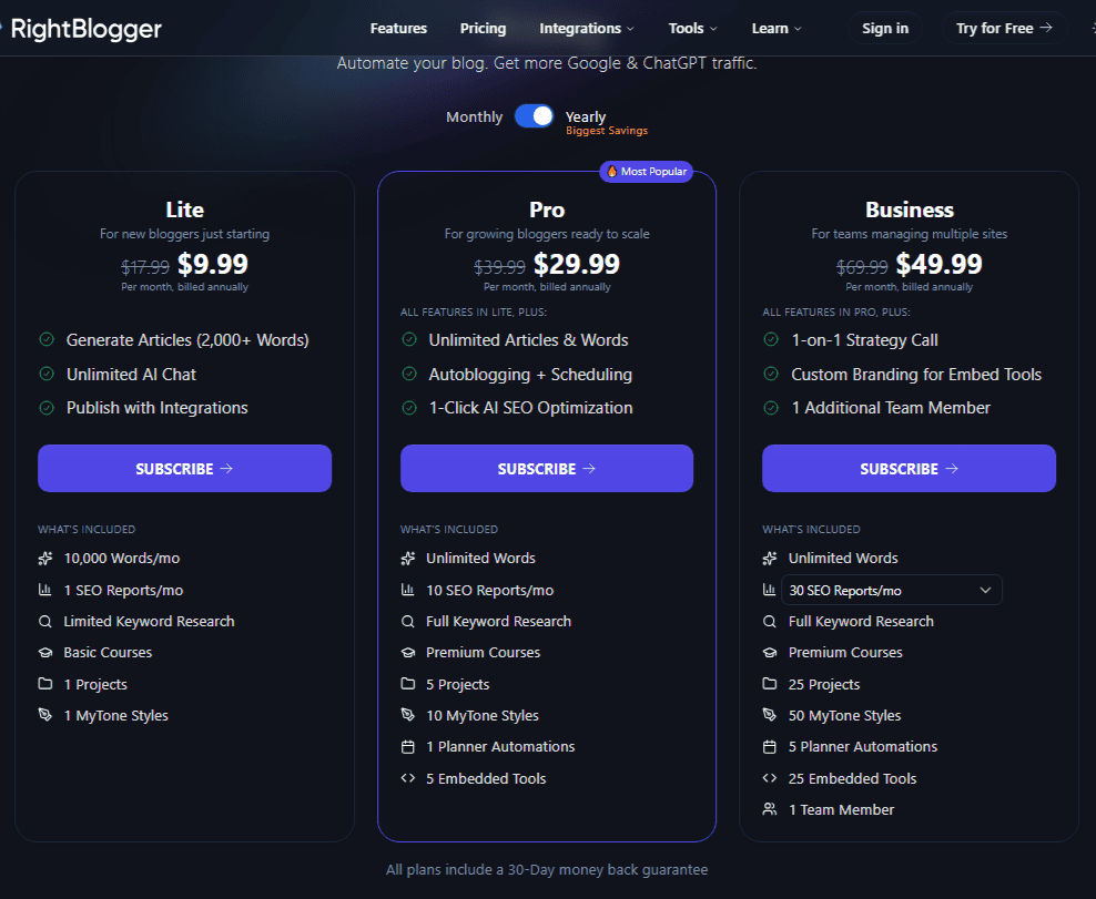 Pricing-RightBlogger