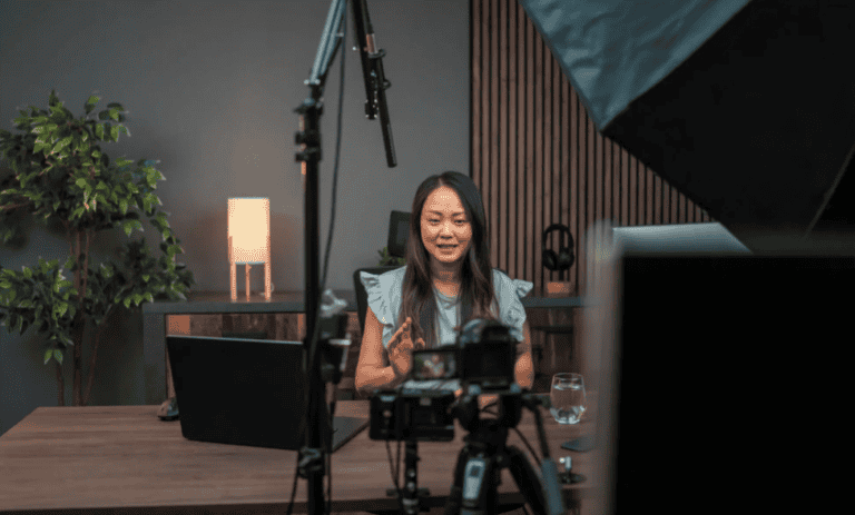Female influencer shooting a video