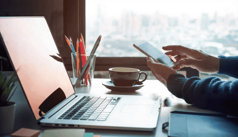 Marketer using laptop to find proper keyword placement