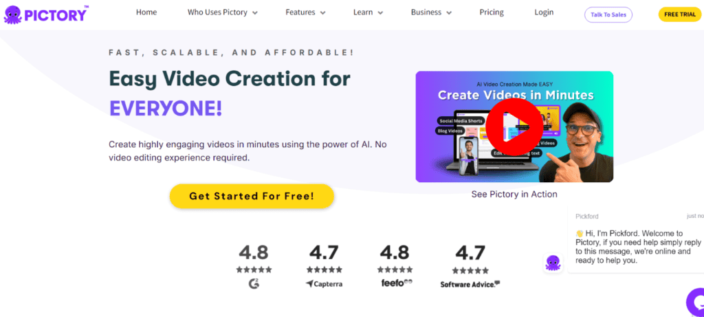Pictory AI Homepage