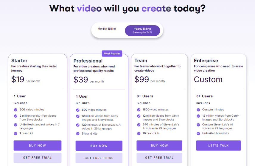 Pictory AI Pricing Plans