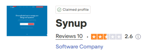 Synup Trustpilot Review Score