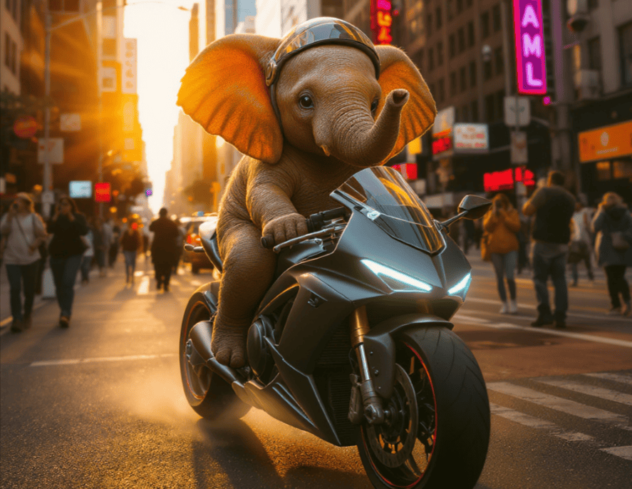 Baby elephant riding a motorcycle