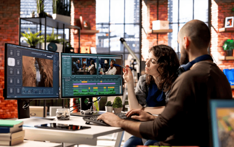 Creators using AI video generators at work